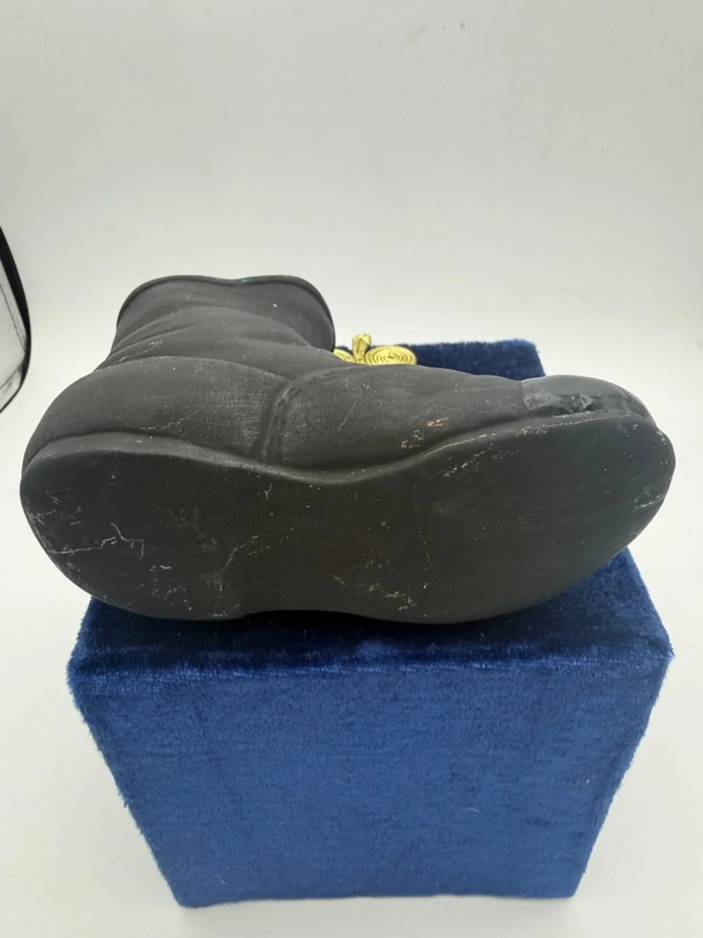 Ceramic Victorian style baby’s faux button up boot vase planter matte black